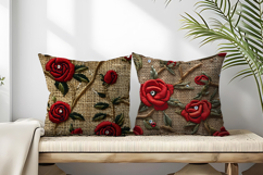 Red Roses Bullion Knot Stitch Floral Design Digital Paper Product Image 2