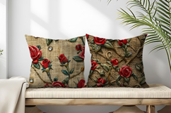 Hand Embroidered Red Roses Bullion Knot Stitch Floral Design Product Image 2