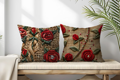 Red Roses Bullion Knot Stitch Floral Design Digital Paper Product Image 2