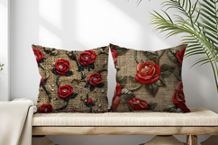 Hand Embroidered Red Roses Bullion Knot Stitch Floral Design Product Image 2