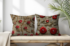 Red Roses Bullion Knot Stitch Floral Design Digital Paper Product Image 2