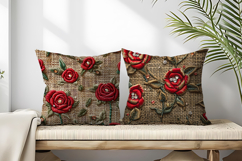 Hand Embroidered Red Roses Bullion Knot Stitch Floral Design Product Image 2