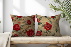 Hand Embroidered Red Roses Bullion Knot Stitch Floral Design Product Image 2