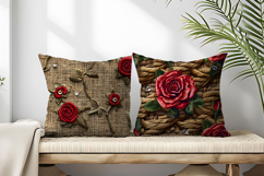Red Roses Bullion Knot Stitch Floral Design Digital Paper Product Image 2
