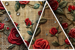 Hand Embroidered Red Roses Bullion Knot Stitch Floral Design Product Image 3