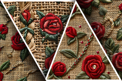 Red Roses Bullion Knot Stitch Floral Design Digital Paper Product Image 3