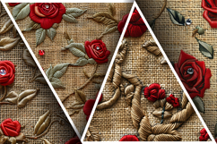 Hand Embroidered Red Roses Bullion Knot Stitch Floral Design Product Image 3