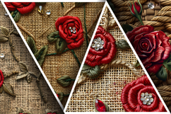 Red Roses Bullion Knot Stitch Floral Design Digital Paper Product Image 3
