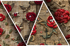Hand Embroidered Red Roses Bullion Knot Stitch Floral Design Product Image 3