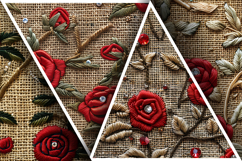 Red Roses Bullion Knot Stitch Floral Design Digital Paper Product Image 3
