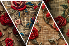 Hand Embroidered Red Roses Bullion Knot Stitch Floral Design Product Image 3