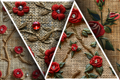 Red Roses Bullion Knot Stitch Floral Design Digital Paper Product Image 3