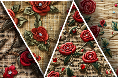 Red Roses Bullion Knot Stitch Floral Design Digital Paper Product Image 3