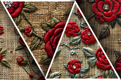Hand Embroidered Red Roses Bullion Knot Stitch Floral Design Product Image 3
