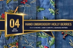 Hand Embroidery Holly Berries Digital Paper Product Image 1