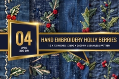 Hand Embroidery Holly Berries Digital Paper Product Image 1