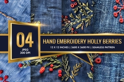 Hand Embroidery Holly Berries Digital Paper Product Image 1