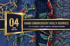 Hand Embroidery Holly Berries Digital Paper Product Image 1