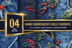 Hand Embroidery Holly Berries Digital Paper Product Image 1