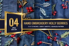 Hand Embroidery Holly Berries Digital Paper Product Image 1