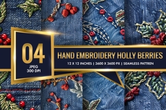 Hand Embroidery Holly Berries Digital Paper Product Image 1