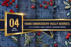 Hand Embroidery Holly Berries Digital Paper Product Image 1