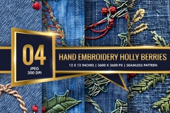 Hand Embroidery Holly Berries Digital Paper Product Image 1