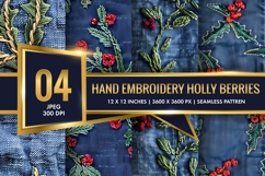 Hand Embroidery Holly Berries Digital Paper Product Image 1