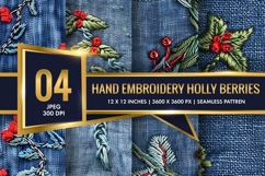 Hand Embroidery Holly Berries Digital Paper Product Image 1