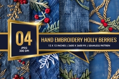 Hand Embroidery Holly Berries Digital Paper Product Image 1