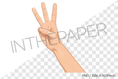 Three Fingers Raised Hand Gesture Cartoon Clipart PNG Illust Product Image 1