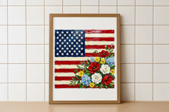 Hand-Painted Floral American Flag PNG Product Image 4