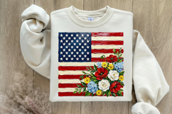 Hand-Painted Floral American Flag PNG Product Image 5