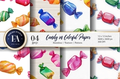 Hand Painted Candy Wrapped Colorful Watercolor Digital Paper Product Image 1