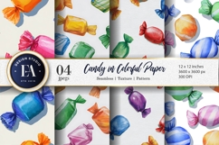 Watercolor Hand Painted Wrapped Candy Colorful Digital Paper Product Image 1