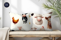 Farm Animals Watercolor Cows Chickens Seamless Paper Product Image 2
