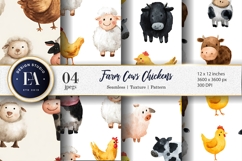 Hand Painted Farm Animals Cows Chickens Digital Paper Product Image 1