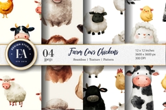 Farm Animals Watercolor Cows Chickens Seamless Paper Product Image 1