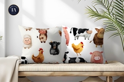Hand Painted Farm Animals Cows Chickens Digital Paper Product Image 2