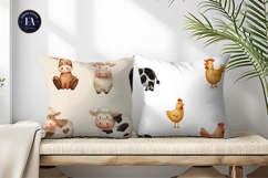 Watercolor Cows Chickens Farm Animals Seamless Paper Product Image 2