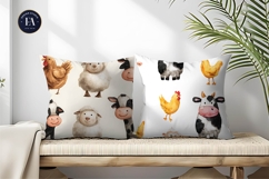 Hand Painted Farm Animals Cows Chickens Digital Paper Product Image 2