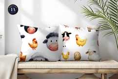 Hand Painted Cows and Chickens Farm Digital Paper Product Image 2