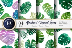 Tropical Monstera Leaves Seamless Design Digital Paper Product Image 1