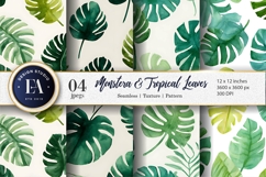 Tropical Greenery Monstera Seamless Pattern Digital Paper Product Image 1