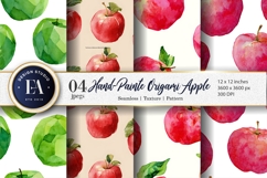Hand-Painted Origami Apple Watercolor Seamless Digital Paper Product Image 1