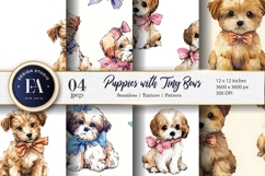 Puppies Wearing Bows Watercolor Seamless Digital Paper Product Image 1
