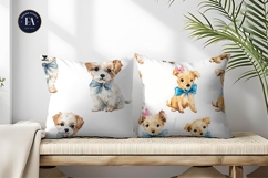 Cute Puppies Tiny Bows Hand Painted Watercolor Digital Paper Product Image 2