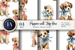 Tiny Bows Watercolor Hand Painted Puppies Digital Paper Product Image 1
