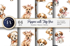 Watercolor Puppies with Tiny Bows Seamless Digital Paper Product Image 1
