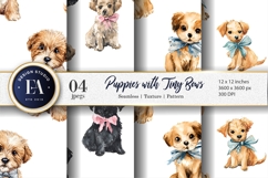 Hand Painted Watercolor Puppies with Tiny Bows Digital Paper Product Image 1